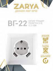 Розетка Заря — ВГ-22 одинарная с/з, 2USB разъема «Заря»